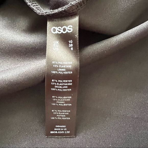 ASOS black mini slip dress sz 6 empire waist babydoll skater stretchy satin - Picture 5 of 7